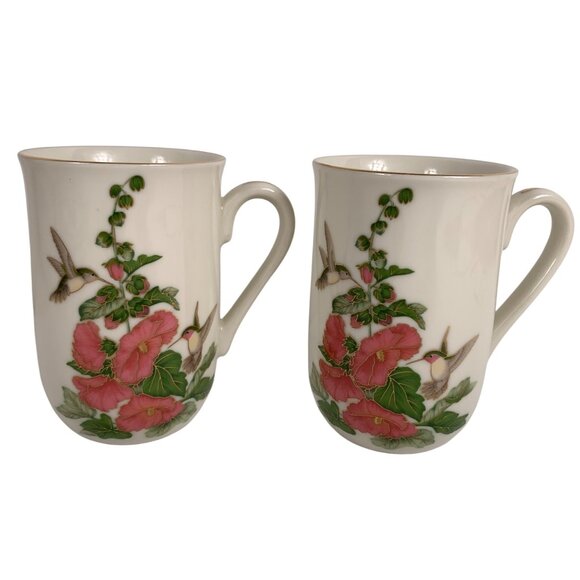 Otagiri Coffee Mugs Floral Hummingbirds Gibson Greeting Cards Lot of 2 - Picture 1 of 9